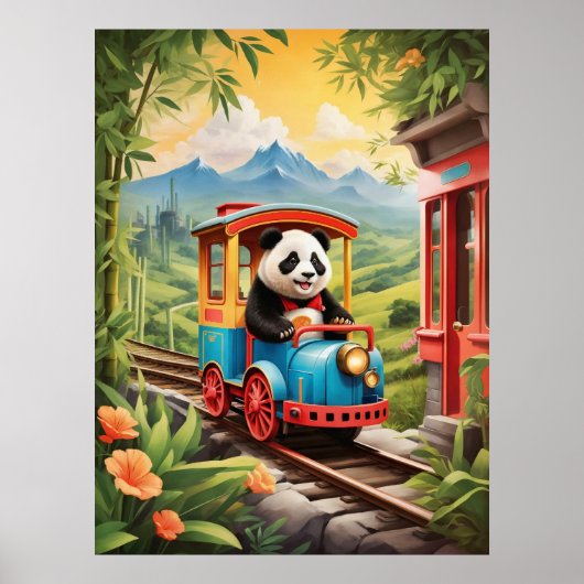 Schattige Panda Treinrit AI Kunst Poster (Voorkant)