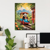 Schattige Panda Treinrit AI Kunst Poster (Thuiskantoor)