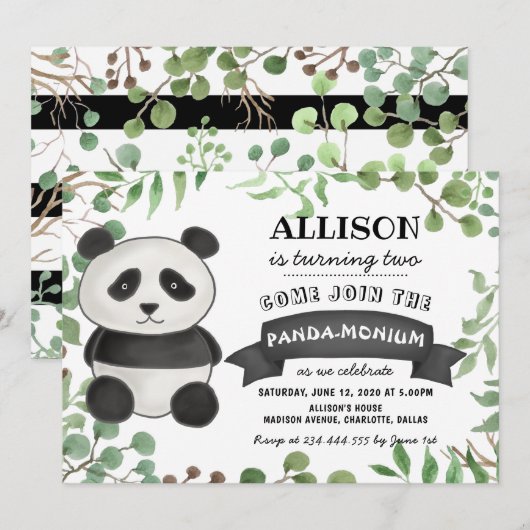 Schattige Panda verjaardagsfeestje | Pandamoniumst Kaart (Voorkant / Achterkant)