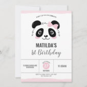Schattige Panda Verjaardagsfeestje Roze Zwart Wit Kaart (Voorkant)