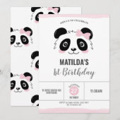 Schattige Panda Verjaardagsfeestje Roze Zwart Wit Kaart (Voorkant / Achterkant)