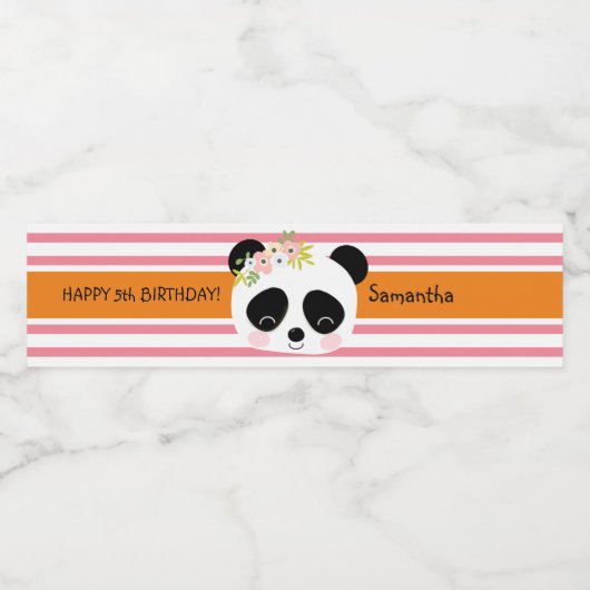 Schattige Panda Verjaardagsfeestje Waterflesetiket Waterfles Etiket (Enkel label)