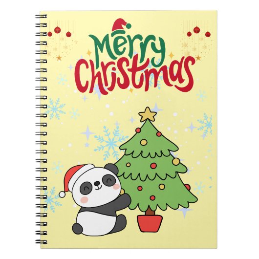 schattige panda vrolijk kerst notitieboek (Voorkant)