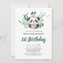 Schattige Panda Waterverf Groene 1e Verjaardag Kaart