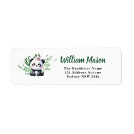 Schattige Panda Waterverf Groene Baby Jongen Etiket
