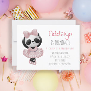 Schattige pandabeer ballerina roze 1e verjaardag kaart