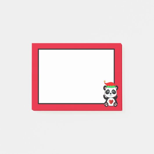 Schattige pandabeer elfenstrip op rood en wit post-it® notes (Voorkant)