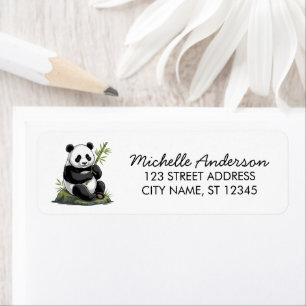 Schattige Pandabeer Groene Bamboe Retouradres     Etiket