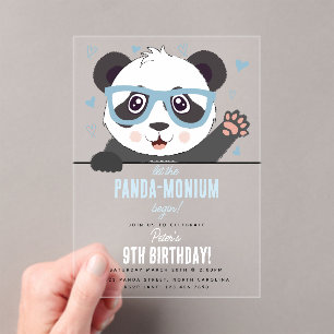 Schattige Pandabeer Kawaii Jongens Verjaardagsfees Acryl Uitnodigingen