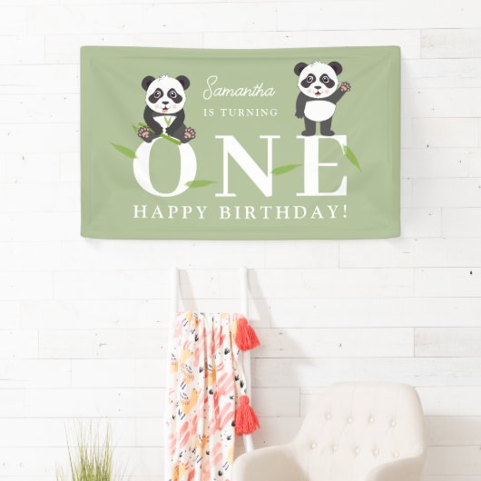Schattige Pandabeer Kawaii Kinderen Eerste Verjaar Spandoek (Insitu)