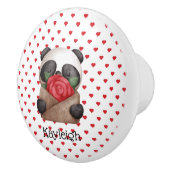 Schattige pandabeer met envelop met een roos keramische knop (Rechts)
