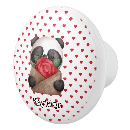 Schattige pandabeer met envelop met een roos   keramische knop (Rechts)