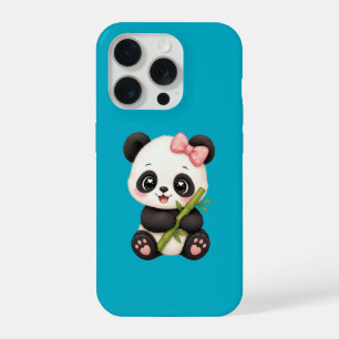 Schattige Pandabeer met Roze Strik & Bamboe Hoesje iPhone 15 Pro Case