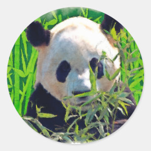 Schattige Pandabeer met smakelijke bamboe bladeren Ronde Sticker