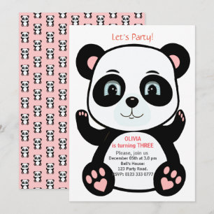 Schattige pandabeer op roze en witte verjaardag kaart