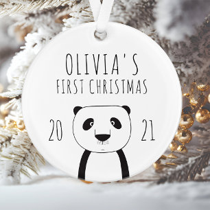 Schattige Pandabeertjes Eerste Kerstmis Zwart Wit Ornament