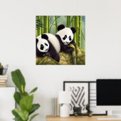 Schattige pandabeertjes in bamboebos poster (Thuiskantoor)