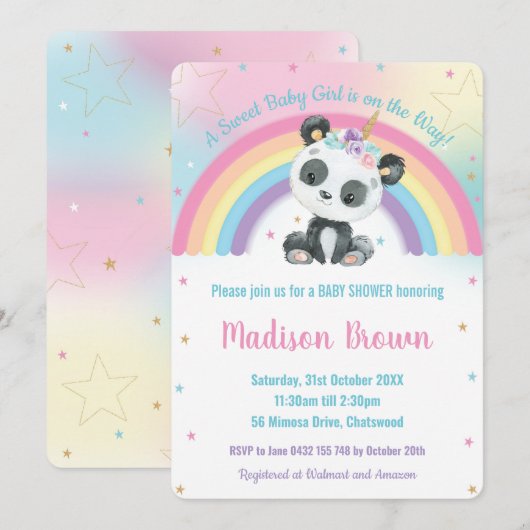 Schattige Pandacorn Panda Regenboog Baby shower Kaart (Voorkant / Achterkant)