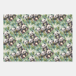 Schattige panda's en bamboe inpakpapier vel