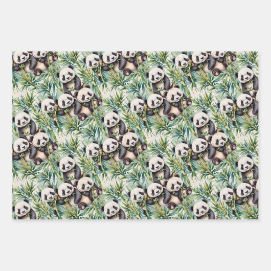 Schattige panda's en bamboe  inpakpapier vel (Voorkant)