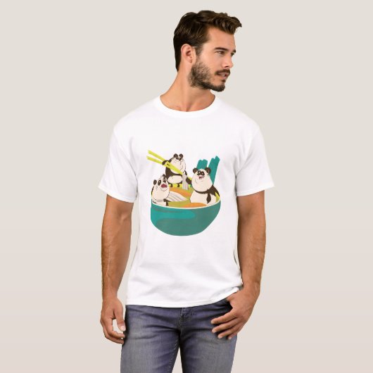 Schattige panda's eten ramen t-shirt (Voorkant volledig)