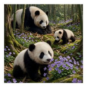 Schattige panda's in betoverde groene bos natuur s perfect poster