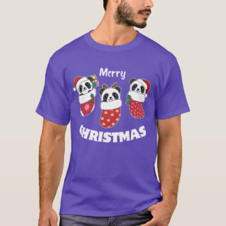 Schattige panda's in kerstsokken voor kerst f t-shirt