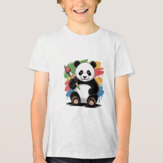 Schattige Pandaschildering Cartoon Kunst Kleurrijk Tri-Blend Shirt