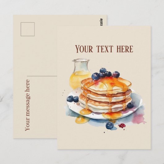 Schattige pannenkoeken ontbijt tekst toevoegen briefkaart (Voorkant / Achterkant)