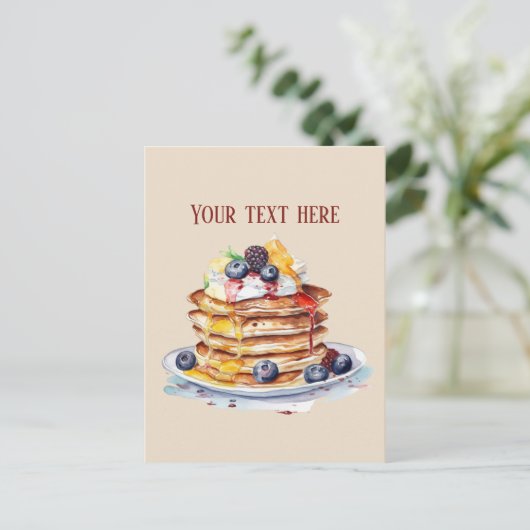 Schattige pannenkoeken ontbijt tekst toevoegen briefkaart (Staand voorkant)