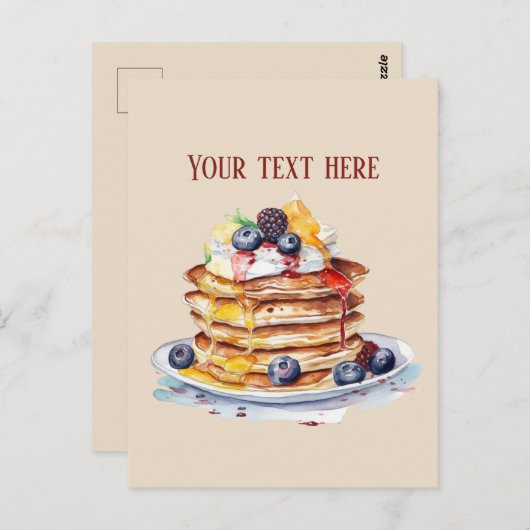 Schattige pannenkoeken ontbijt tekst toevoegen briefkaart (Voorkant / Achterkant)
