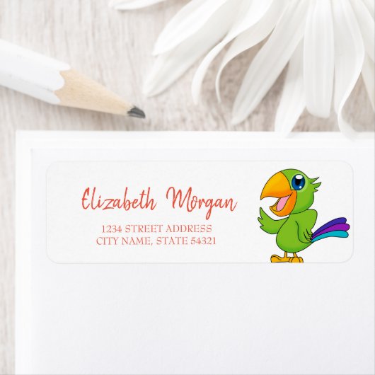 Schattige papegaai, wit adreslabel etiket (Insitu)