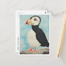 Schattige Papegaaiduiker Watercolor Alaska Dieren