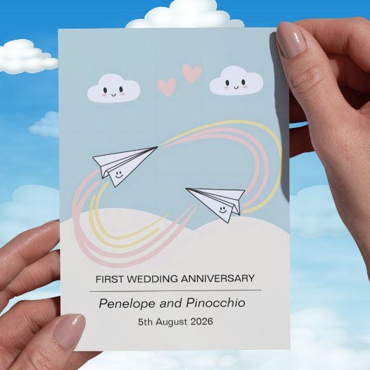 Schattige Paper Plane 1e Jubileum Kaart Love vluch