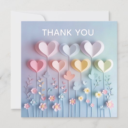 Schattige papier harten en bloemen dank u (Voorkant)