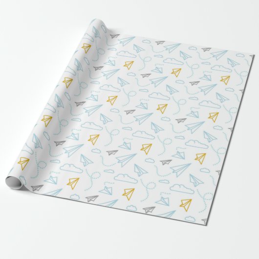 Schattige papiervlak en wolken Baby shower Cadeaupapier (Uitgerold)