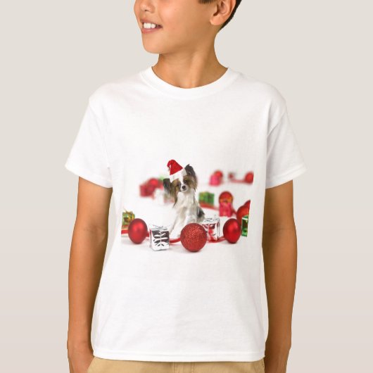 Schattige Papillon-hond Kerstman-muts T-shirt (Voorkant)