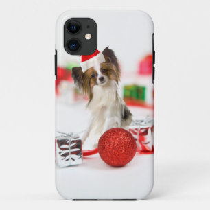 Schattige Papillon Hond Kerstmis Sinterklaas Hoed iPhone 11 Hoesje