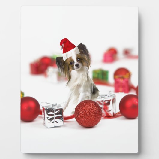 Schattige Papillon Hond Kerstmis Sinterklaas Hoed Fotoplaat (Voorkant)