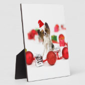 Schattige Papillon Hond Kerstmis Sinterklaas Hoed Fotoplaat (Zijkant)