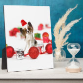 Schattige Papillon Hond Kerstmis Sinterklaas Hoed Fotoplaat (Zijkant)