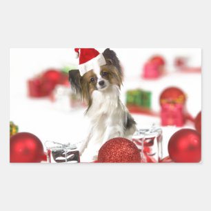 Schattige Papillon Hond Kerstmis Sinterklaas Hoed Rechthoekige Sticker
