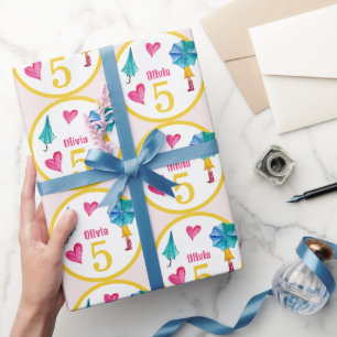 Schattige Paraplu Meisje Watercolor Illustratie Cadeaupapier