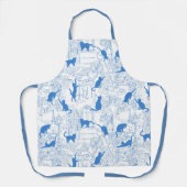 Schattige Paris Café Cats op blauw & wit motief Schort (Voorkant)