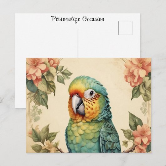  Schattige Parkiet Budgie Portrait Flowers Briefkaart (Voorkant / Achterkant)