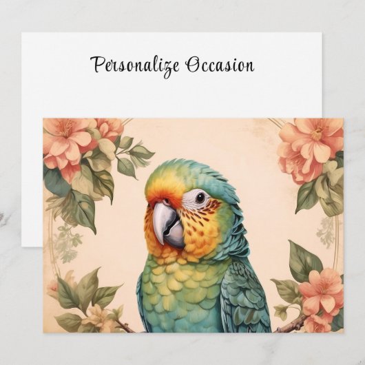  Schattige Parkiet Budgie Portrait Flowers Feestdagenkaart (Voorkant / Achterkant)