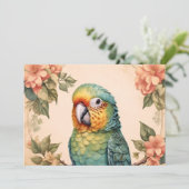  Schattige Parkiet Budgie Portrait Flowers Feestdagenkaart (Staand voorkant)