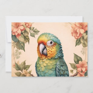 Schattige Parkiet Budgie Portrait Flowers Feestdagenkaart