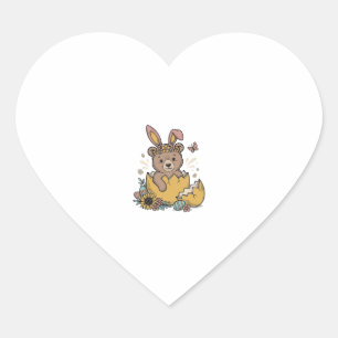 Schattige Pasen Beer in Gebarsten Ei Vintage Vecto Hart Sticker