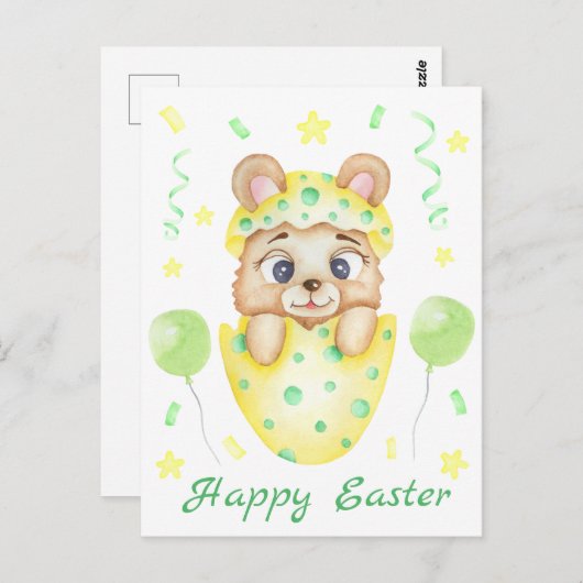 Schattige Pasen Beer voor een positief humeur Briefkaart (Voorkant / Achterkant)